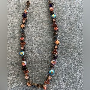 Vintage style adjustable necklace with various gemstones 11 inch - multi-color